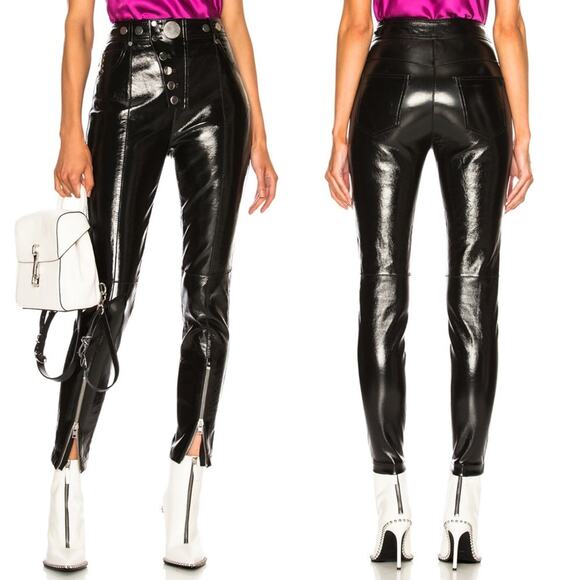 Alexander Wang Snap-Detailed Patent Leather Skinny Pants in Black - Picture 3 of 12